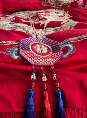 高档中式婚庆寝全具丨棉10ATF0凤支贡四件套多件套缎大红色结婚龙