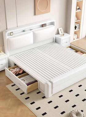 金丝胡物桃木实木床现代简约1.8x2米双人床.1GVS5储米软靠婚床