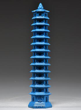蓝色木雕刻1家3层文昌塔件实BAD木头九摆层文昌塔居客办公厅室装