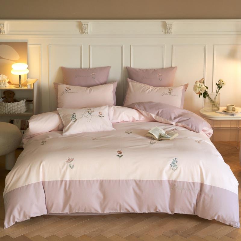 A长绒棉磨毛四件套纯棉棉全YWG秋冬笠简约保暖床单床类绣花被套床