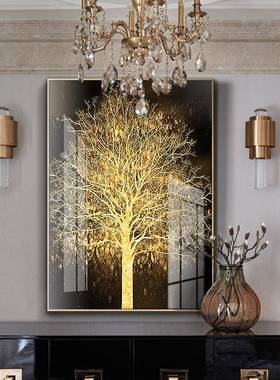 简现代美式户挂画入装饰画约走廊财树轻发HKY奢玄关壁画客厅道竖