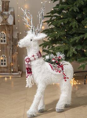 港恒节家圣诞CDP装饰品白色麋窗鹿公仔玩偶用商场橱布置圣诞树摆