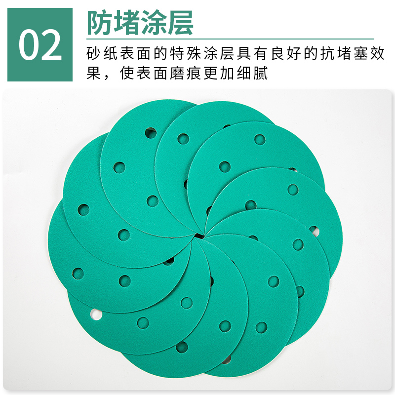 ZSCAT4寸5寸圆形绿砂纸水磨植绒圆盘自粘干磨砂纸6寸17孔打磨片