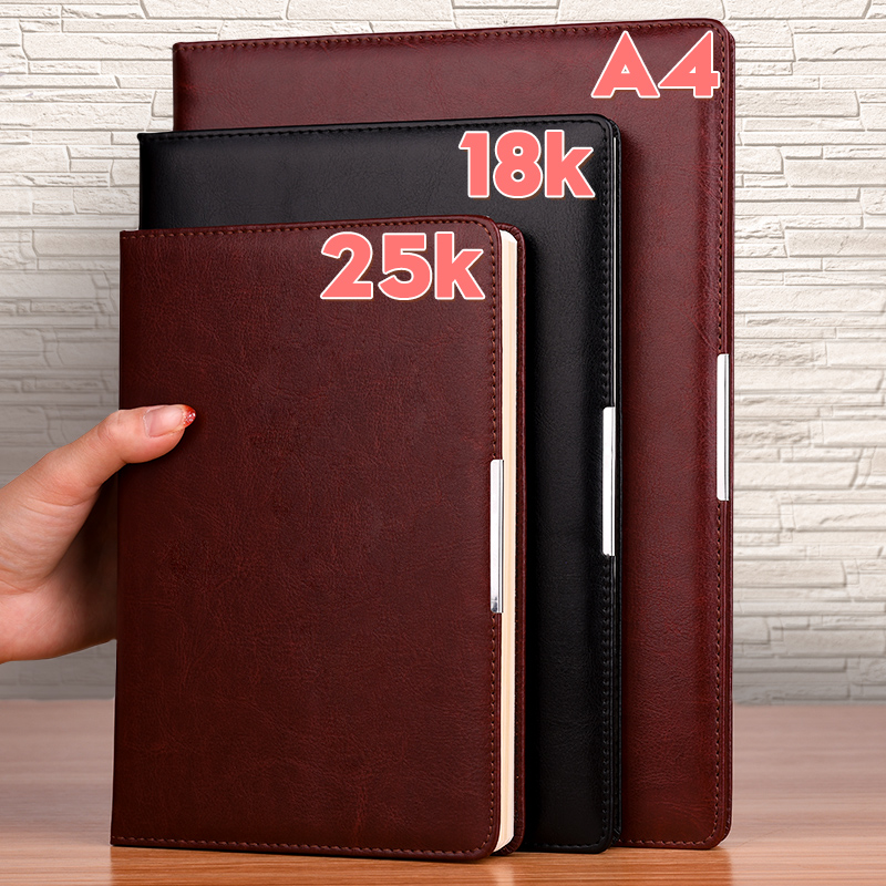 笔记本子商务记事本黑皮大号工作本子手册超厚超大b5皮面本黑色硬