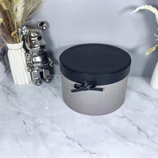 灰色皮质圆形收纳桶绑绳装饰储物盒样板房衣帽间家居摆件收纳盒