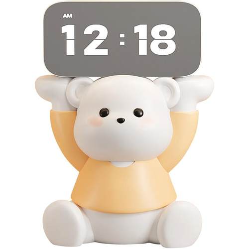 奶油风熊时钟摆件闹钟客厅卧室装饰品桌面摆放钟表台式创意电子钟