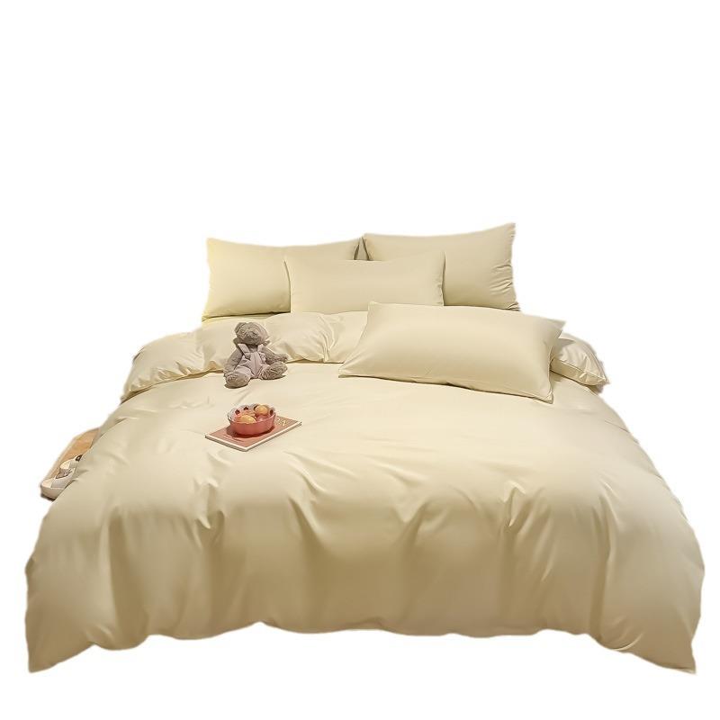 春夏水洗真丝8光冰面丝被套丝滑裸睡轻YKL奢黄简约芝士床单四件套