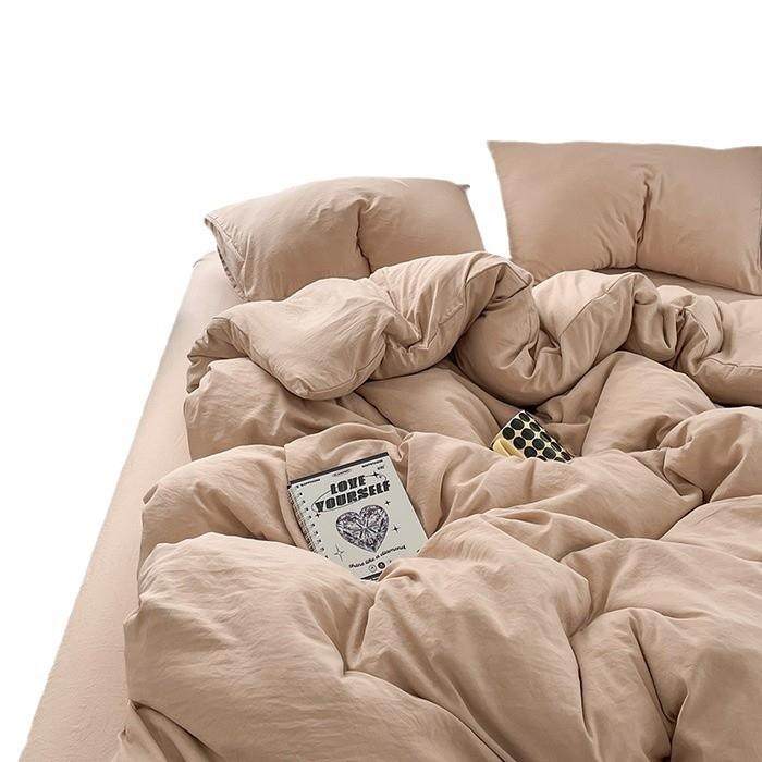 ins风新款水洗棉磨毛四件套床单被套宿舍三件套床笠床上用品款