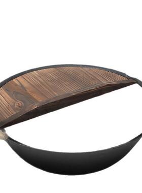 加厚铸铁锅40cm大号带麻绳圆底手工老式双耳生铁锅炒锅家用无涂层