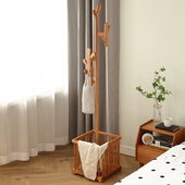 樱桃木王国衣架落地可移动脏衣篓置物架卧室实木挂衣架床边衣帽架