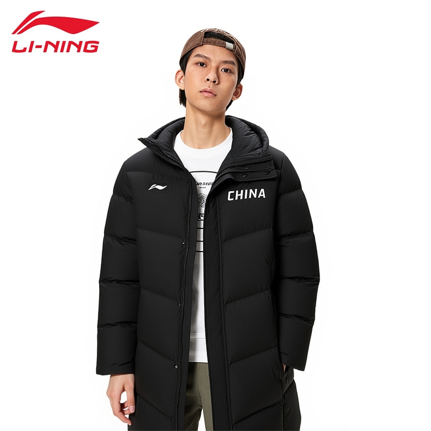 李宁长款羽绒服男冬季新款连帽防风保暖加厚休闲运动外套AYMV181