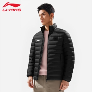 李宁短款排骨羽绒服男子冬季防泼水防风立领跑步运动外套AYMV135