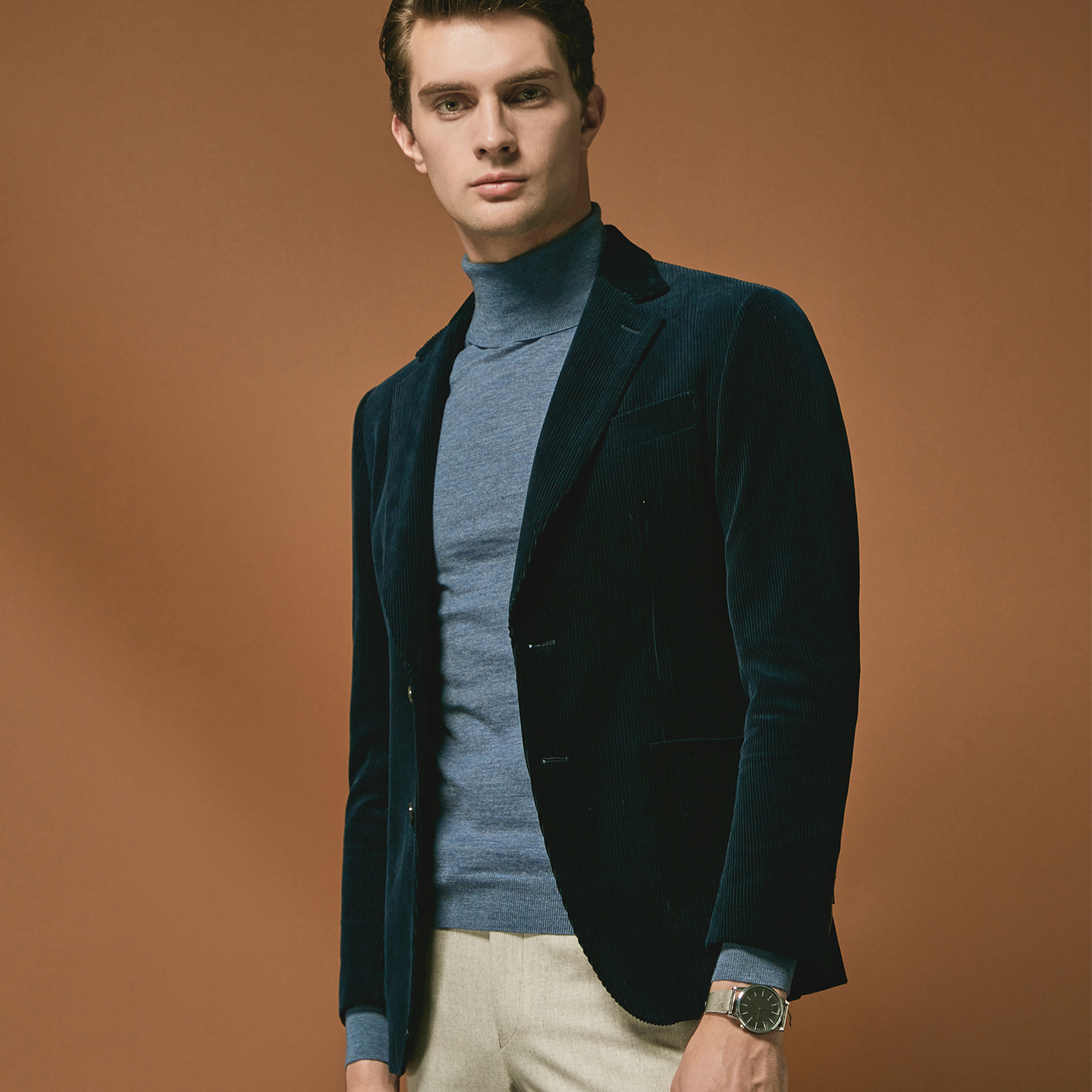 【意大利面料】吉牌秋冬厚款纯棉灯芯绒西装休闲男士便西服外套