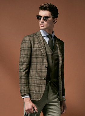 意大利进口ANGELICO面料吉家秋冬男士格子便西装纯羊毛单西服