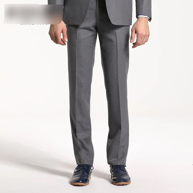 【吉家】商务休闲男士羊毛裤子垂感毛料纯色直筒西裤含桑蚕丝