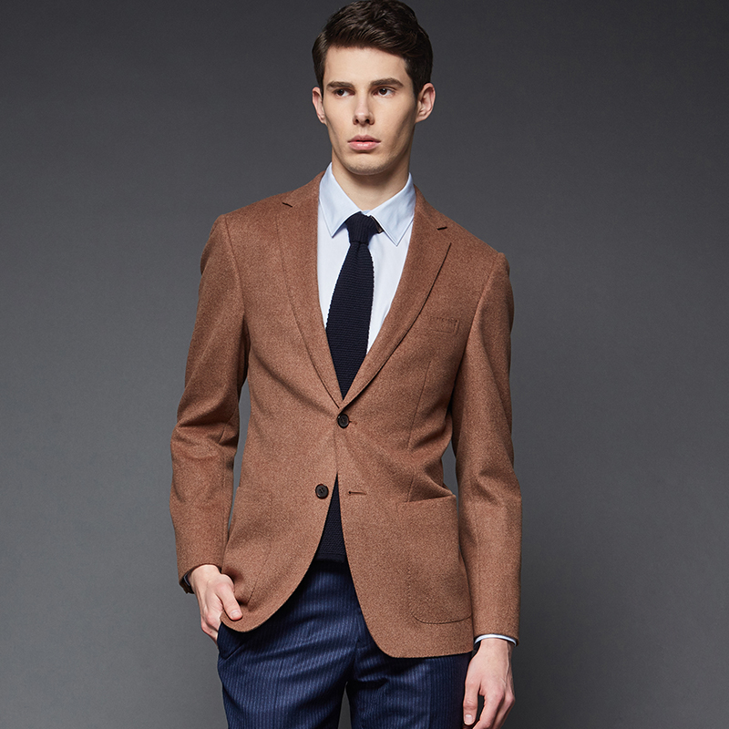 【纯羊毛】吉牌秋冬磨毛厚款休闲男士纯色便西装外套毛料单西服