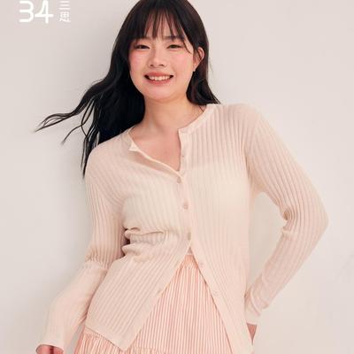 34三思超细条纹开衫遮手臂初春薄羊毛长袖开衫SS2513大码全码女装