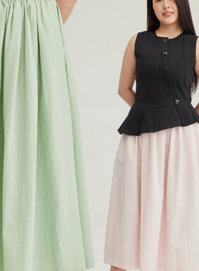 34三思大码女装宽腰竖纹半裙松紧腰封显瘦大裙摆莫兰迪SS2523全码