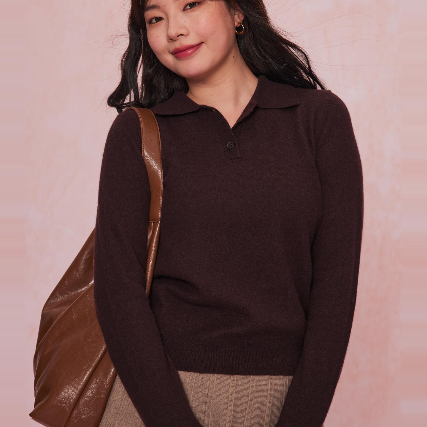 34三思大码女装美丽诺羊毛翻领纽扣上衣春秋冬莫兰迪FW2415全码