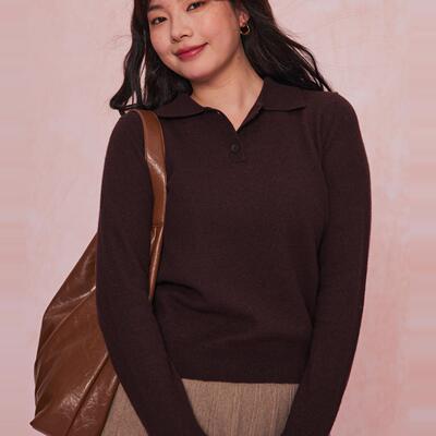 34三思大码女装美丽诺羊毛翻领纽扣上衣春秋冬莫兰迪FW2415全码