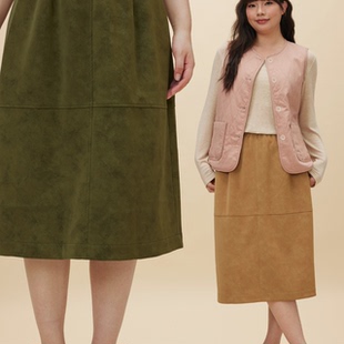 秋冬全码 怀旧色麂皮松紧腰十字纹半裙皮裙 FW2516 女装 34三思大码