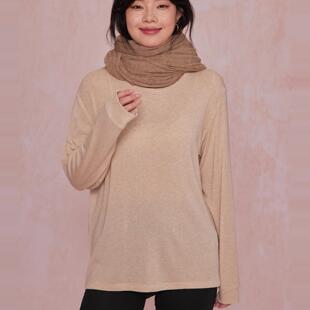 圆领宽松上衣春秋冬莫兰迪FW2418全码 天丝羊毛长袖 女装 34三思大码