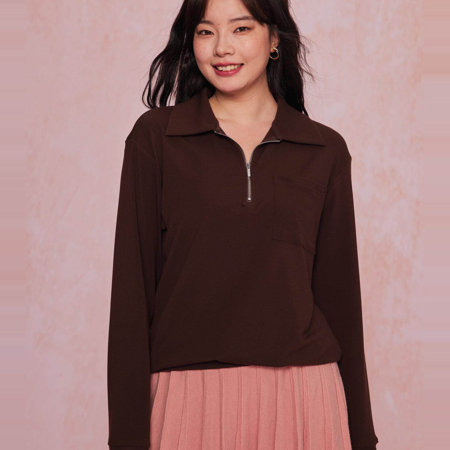 34三思大码女装天丝羊毛翻领宽松拉链上衣春秋冬莫兰迪FW2417全码