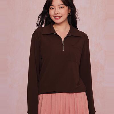 34三思大码女装天丝羊毛翻领宽松拉链上衣春秋冬莫兰迪FW2417全码