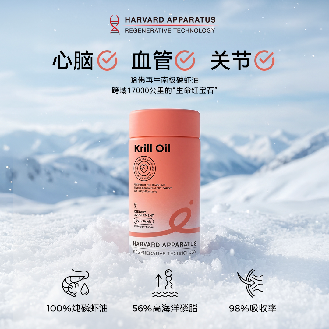 美国哈佛再生科技NHDH南极磷虾油软胶囊虾青素呵护中老年心脑血管