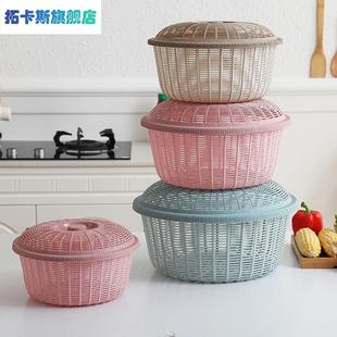 水收 现货速发盛馍筐餐馒头筐厨家塑料带盖子野篮放用馍房果菜篮装