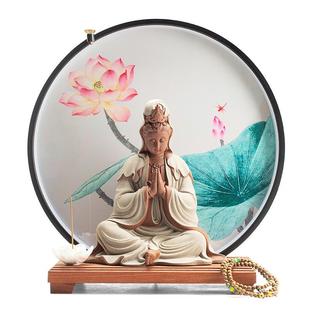 陶瓷祈祷观音佛像摆件灯背景家用双手合十观世音菩萨像供奉工艺品