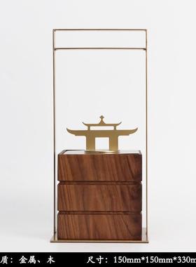 新中式玻璃扇形装饰摆件酒店别墅售楼处展厅玄关书柜样板间软装饰