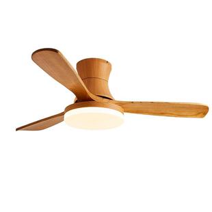 客厅原木风吸顶风扇灯实木餐厅极简电扇灯卧室智能变频静音吊扇灯