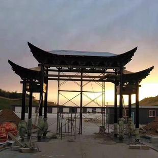 大型户外实木双层防腐木屋古建牌楼凉亭度假村山庄门楼仿古村牌坊