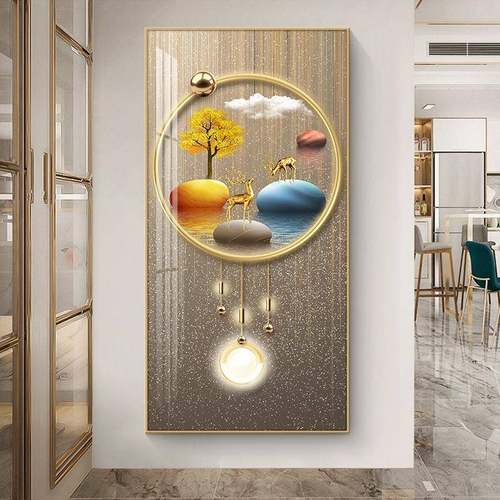 关装饰轻奢现简约走代廊过道竖版壁画VTU玄抽象大气客厅正对门画