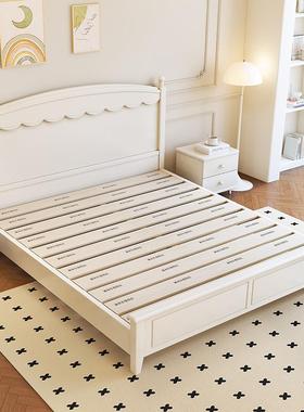 现代双简白色实木床1.8m卧家用主室1.PXL5m单人储物奶油风约美式