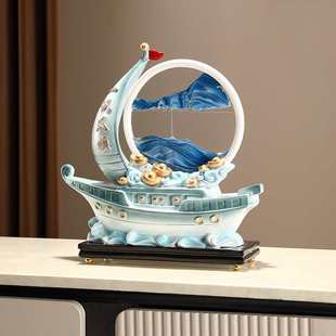 饰品 一帆风顺帆船流沙画摆件创意沙漏客厅酒柜电视柜办公室桌面装