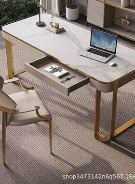 轻奢书代桌意式极约简书房岩板电EHB脑桌用现简办公桌家设计师写