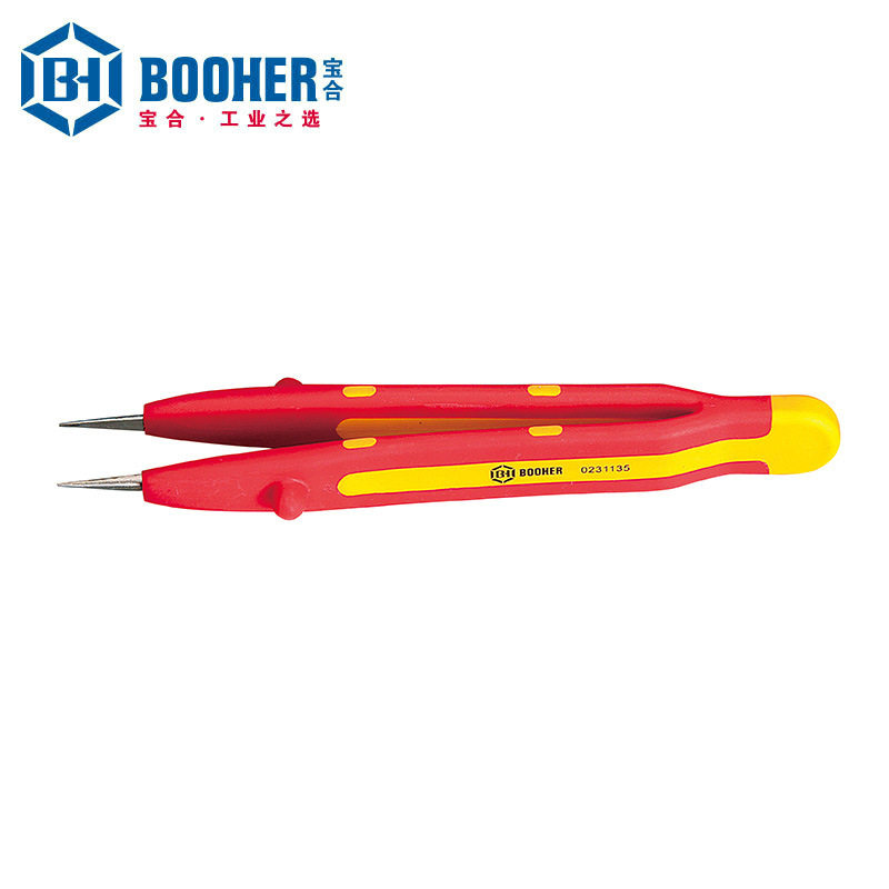 Booher宝合绝缘手工具 BH0231145 双色绝缘宽口横齿镊子145mm