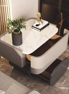 安装床头MZT免柜现代简约轻感圆岩形板极简奢床边小柜