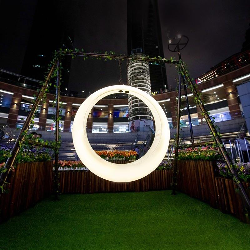 网光秋千防水庭室院内吊椅简WS30约装饰草红坪户外发LED七彩变色