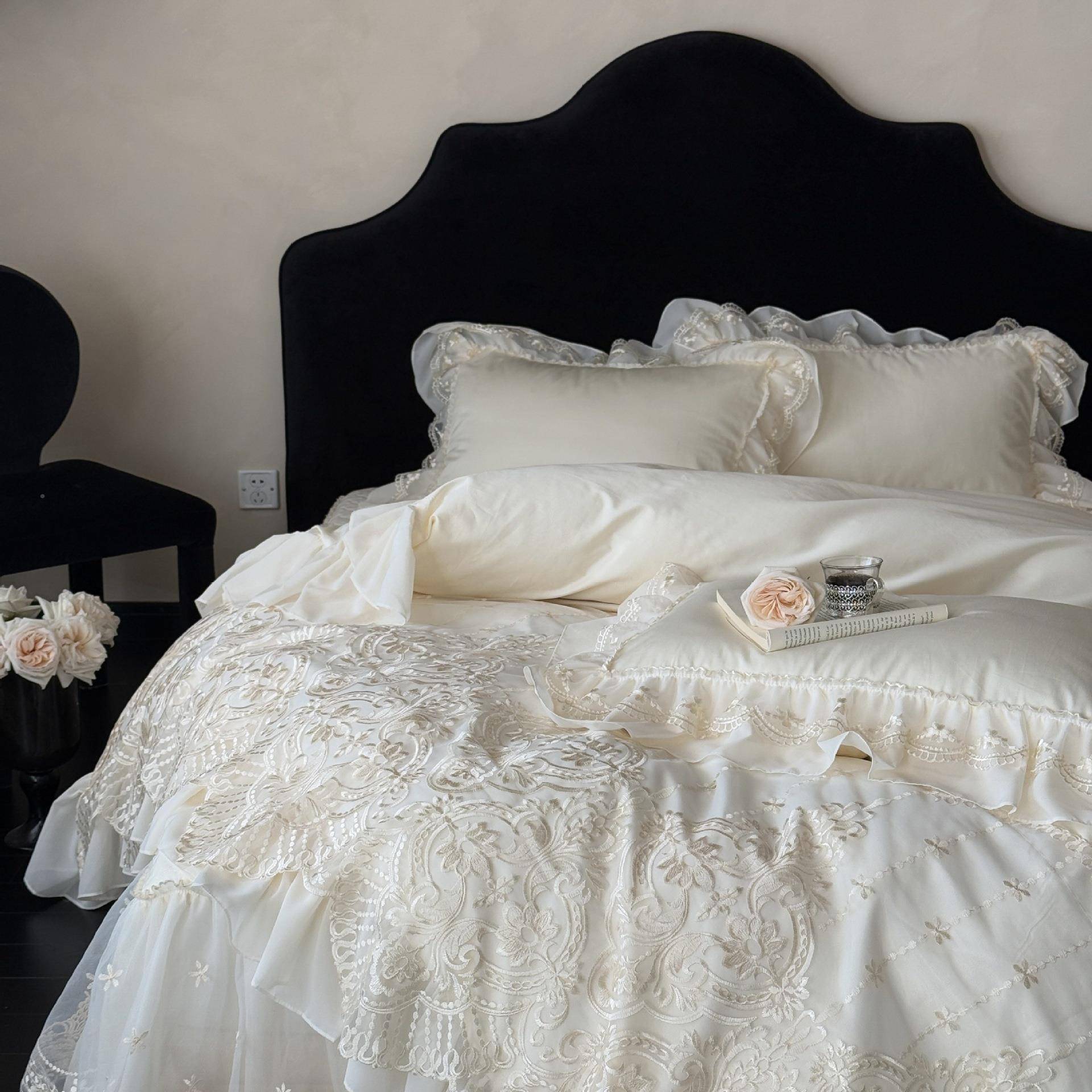 2205式新款VNH140s长绒棉纯棉盖蕾丝床款四件套-欧美