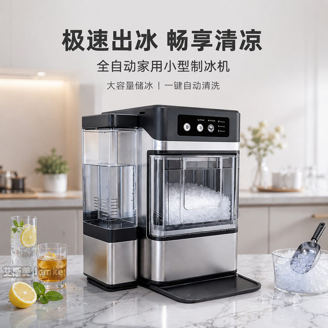 110V制冰机中小型商务家用宿舍学生咀嚼冰快速全自动小功率软冰块