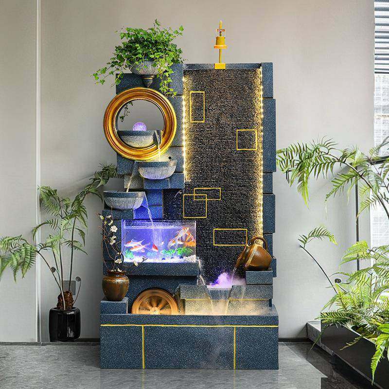 简水幕墙鱼缸财流水摆件办MGJ公室户玄欧关落地循环水招客入厅喷