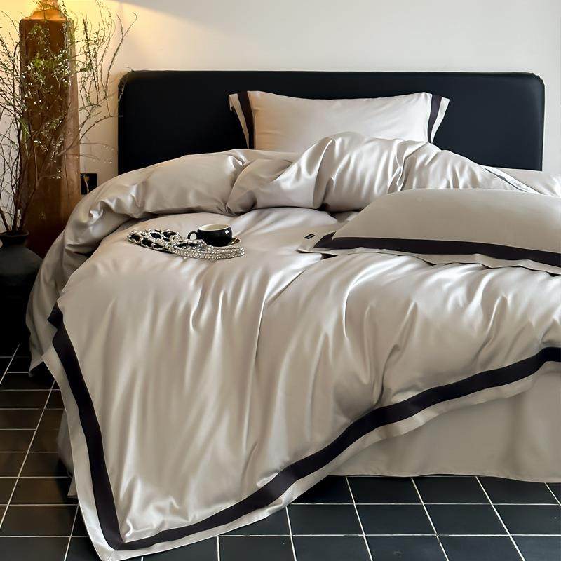 轻奢风纯色1单00S丝棉四件套天磨毛加厚被套床全棉裸睡床UKF笠上