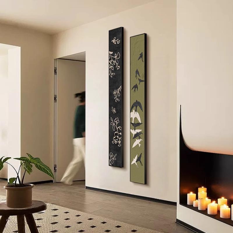 中风楼梯入户玄关饰画小众竖版古IGC细走长装条挂画艺术感廊过道