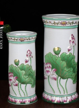 速发陶瓷大小号香桶白玉水金描雕荷花瓶净浮瓶家居摆件