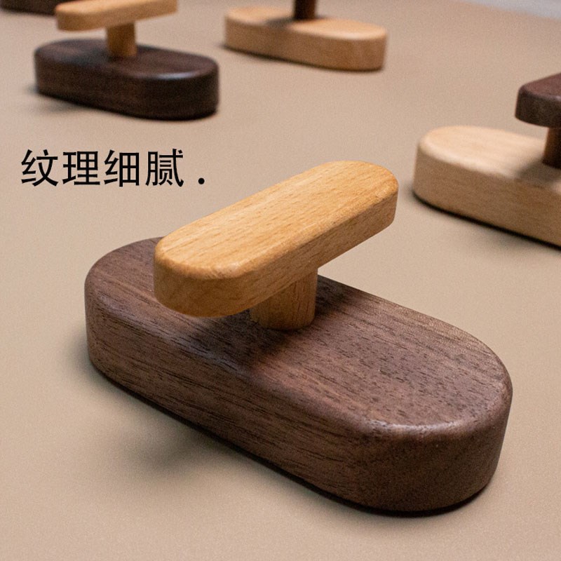 速发椭圆木质挂钩墙壁挂钩免打孔粘钩衣服榉木胡桃木简约门后挂衣