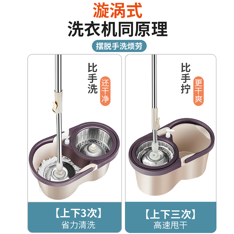 速发圆头通用度旋转拖把双驱动加强杆家用吸水自拧水自动带桶拖布