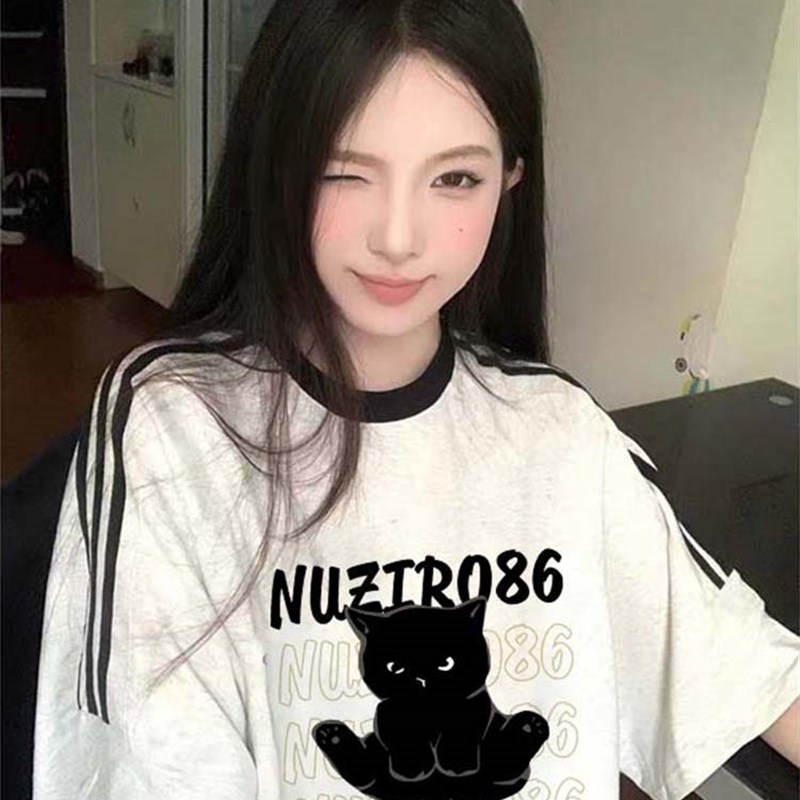 速发纯棉恤t2024新款爆松宽款上衣早春夏装美式设计感正肩半袖